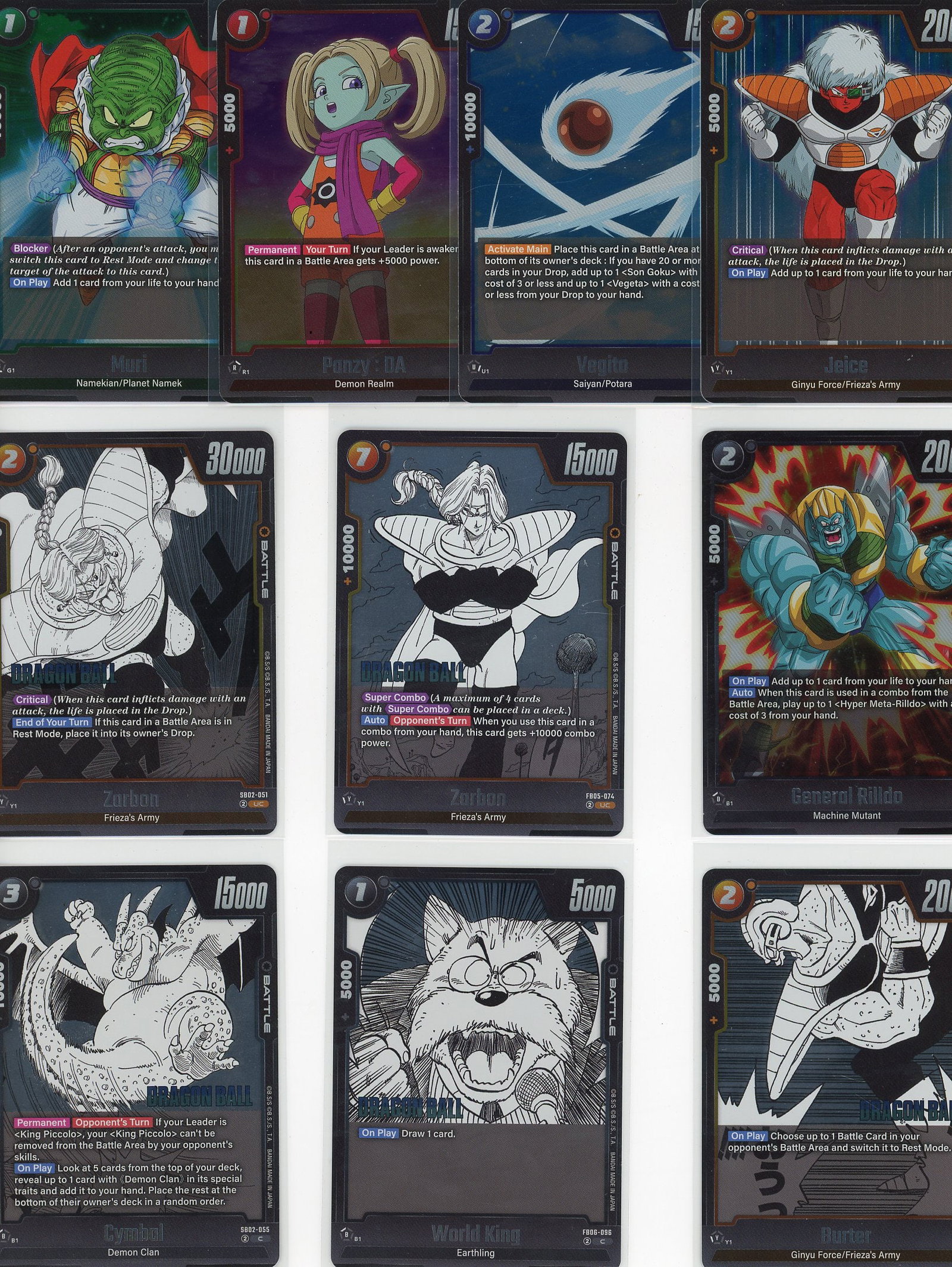 Lot of 10 Dragon Ball Z Foil Cards - Bandai TCG M: This lot contains 10 Dragon Ball Z foil cards from the Bandai trading card game. The collection features iconic characters and cards from various Dragon Ball Z themes including Saiyan, Ginyu Force,
