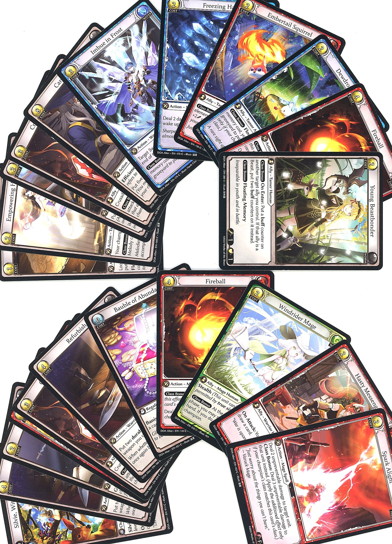 Grand Archive TCG Card Lot Modern Trading Cards: This lot contains multiple modern Grand Archive TCG cards featuring a range artwork styles visible in the photo. The cards display vibrant full-art and standard frame designs typical of the Grand