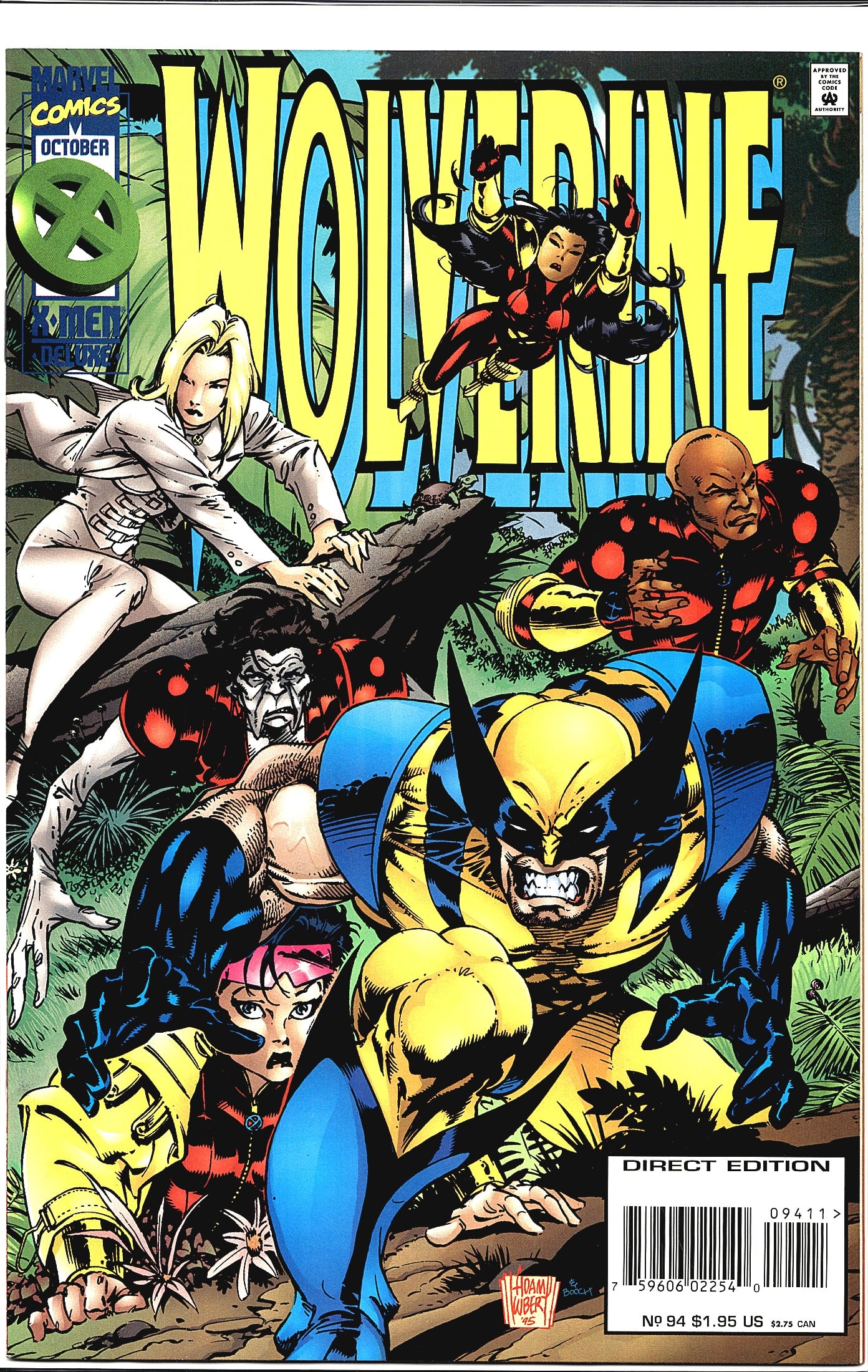 1995 Marvel Comics Wolverine #94 X-Men October Di: This is Wolverine #94 published by Marvel Comics, cover dated October 1995. The cover features Wolverine in his classic blue and yellow costume in a dynamic charging pose, flanked by several other