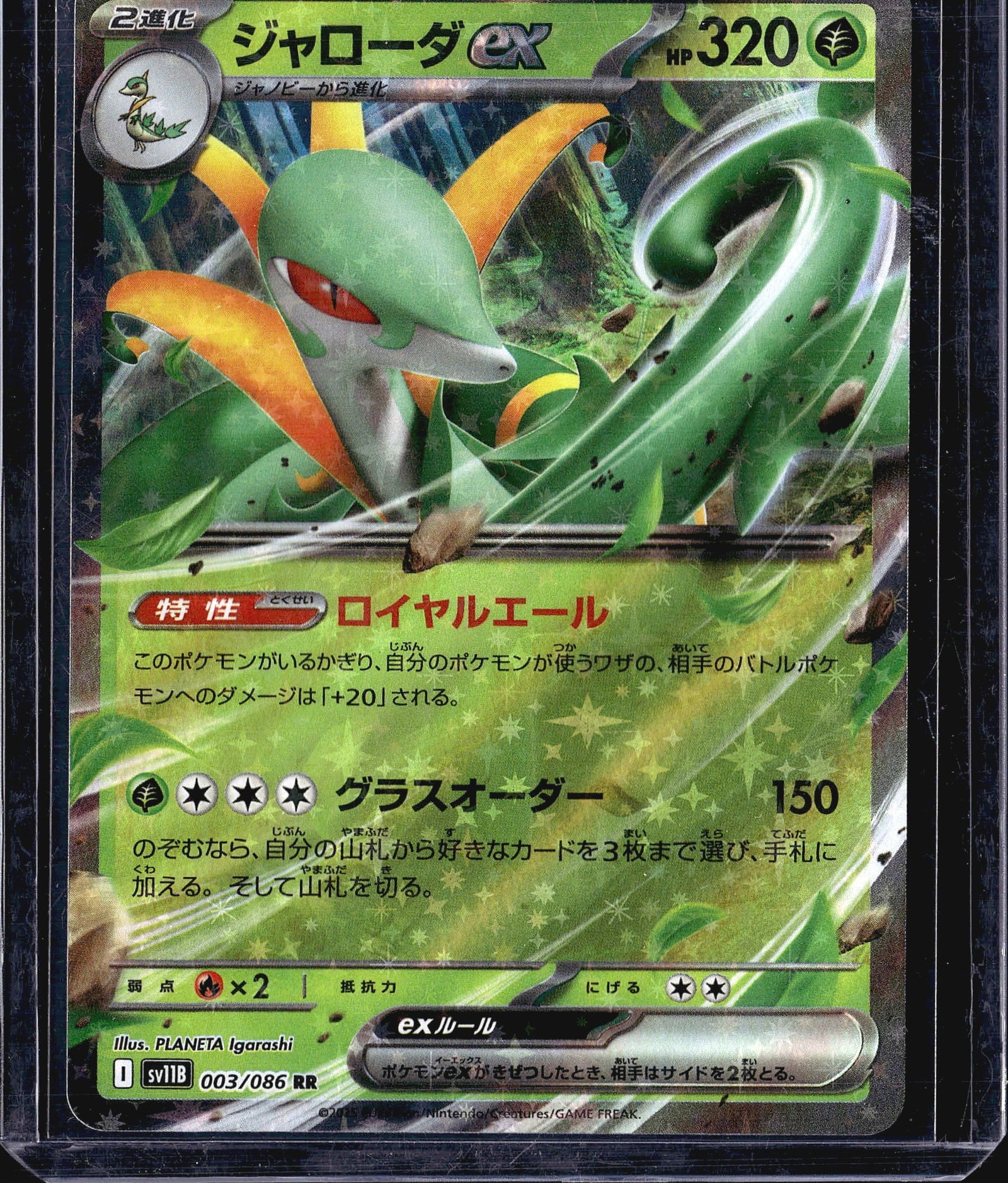 2025 Pokemon SV11B Black Bolt Serperior ex 003/08: This listing features a Japanese Pokemon TCG card: Serperior ex (ex), card number 003/086 from set sv11B, carrying an RR (Double Rare) rarity designation. The card boasts an impressive 320 HP and is