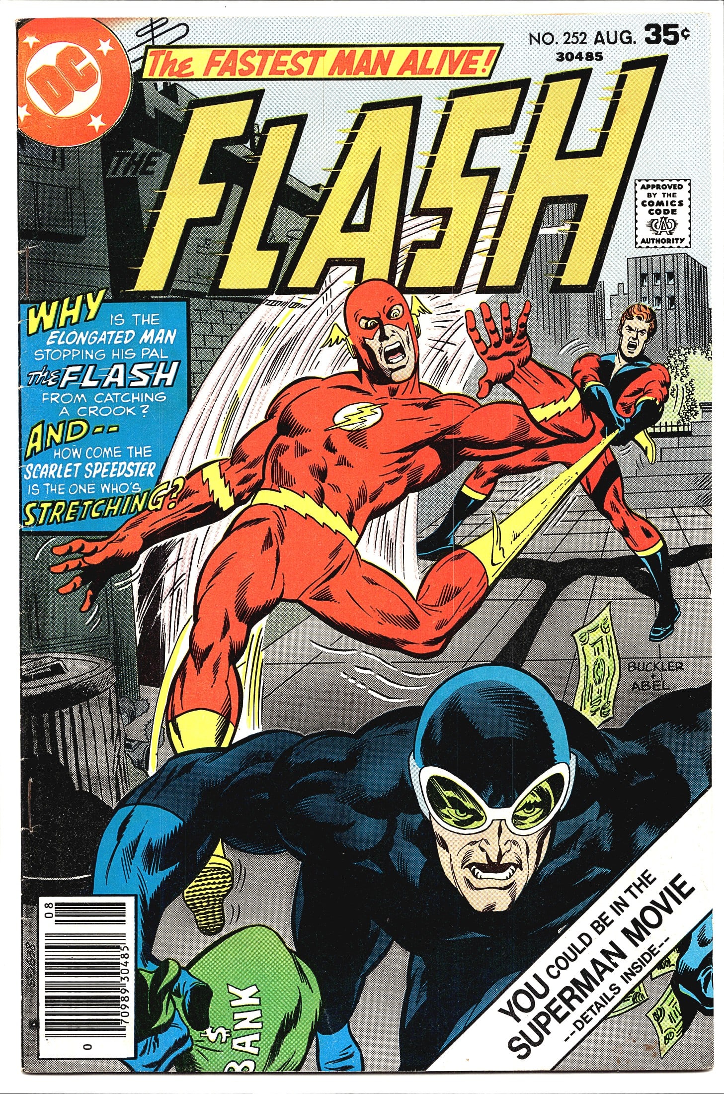 The Flash #252 DC Comics 1977 Elongated Man Scarl: This is The Flash #252, published by DC Comics, cover dated August 1977, priced at 35 cents. The cover features the iconic Scarlet Speedster in a dynamic running pose alongside the Elongated Man, with
