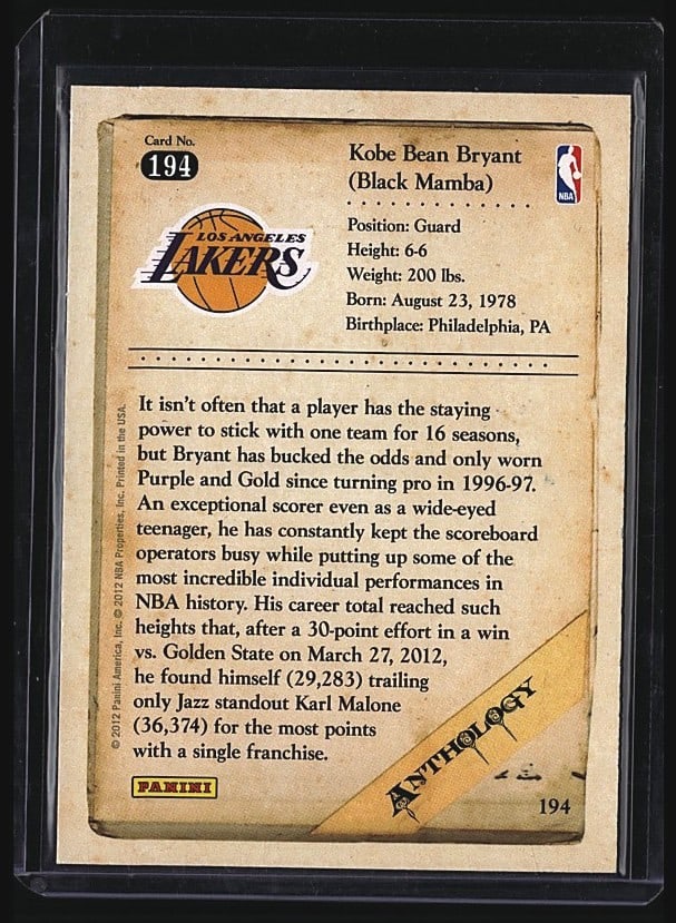 2012-13 Panini Kobe Anthology #194 Kobe Bryant Ba (1 of 1)