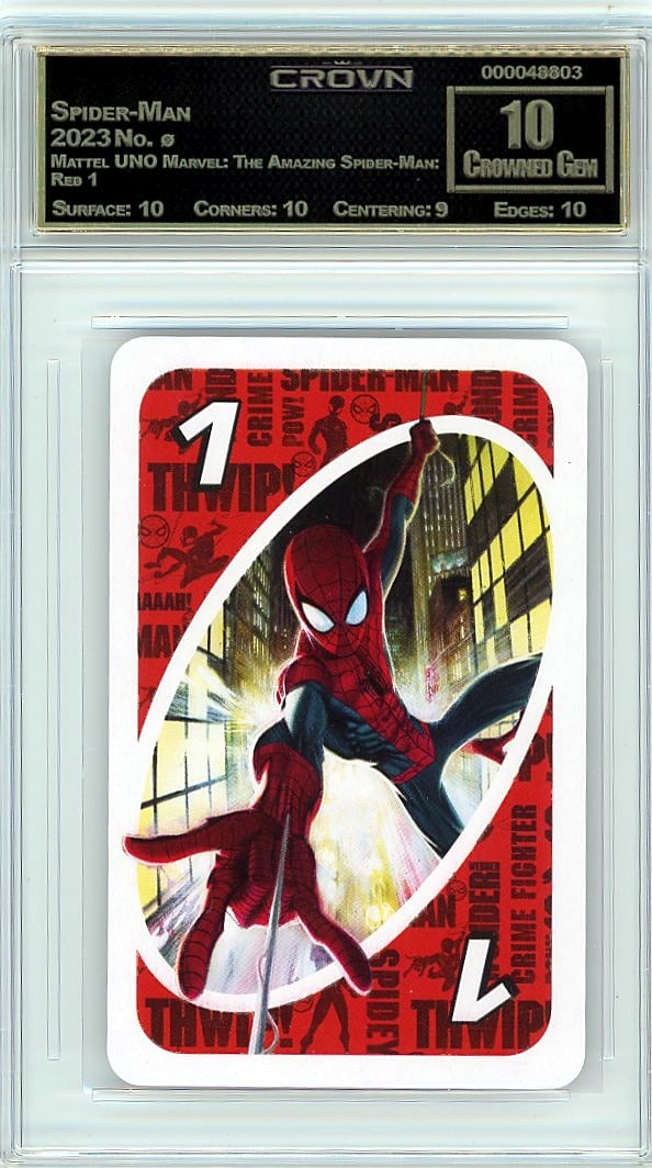 2023 Spider-Man Mattel UNO Marvel: The Amazing Sp: Graded by Crown Grading. Grade: 10.00. Crowned Gem