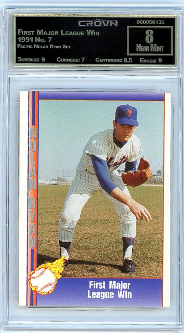 1991 Pacific Nolan Ryan Set First Major League Wi: This is a 1991 Pacific Nolan Ryan Set card #7 featuring First Major League Win. It's a professionally graded collectible from a dedicated tribute set honoring one of baseball's most iconic pitchers.