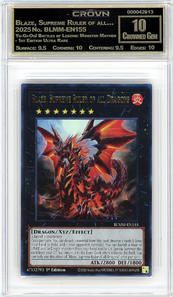 2025 Blaze Supreme Ruler Yu-Gi-Oh BLMM-EN155 1st: This is a 2025 Blaze, Supreme Ruler of all... card from the Yu-Gi-Oh! Battles of Legend: Monster Mayhem set, 1st Edition Ultra Rare. The card number is BLMM-EN155. It represents a key card from this m