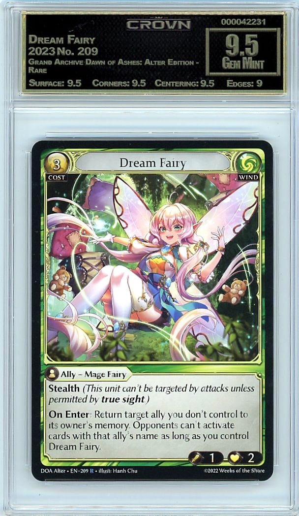 2023 Dream Fairy Grand Archive Dawn of Ashes: Alt: Graded by Crown Grading. Grade: 9.50. Gem Mint