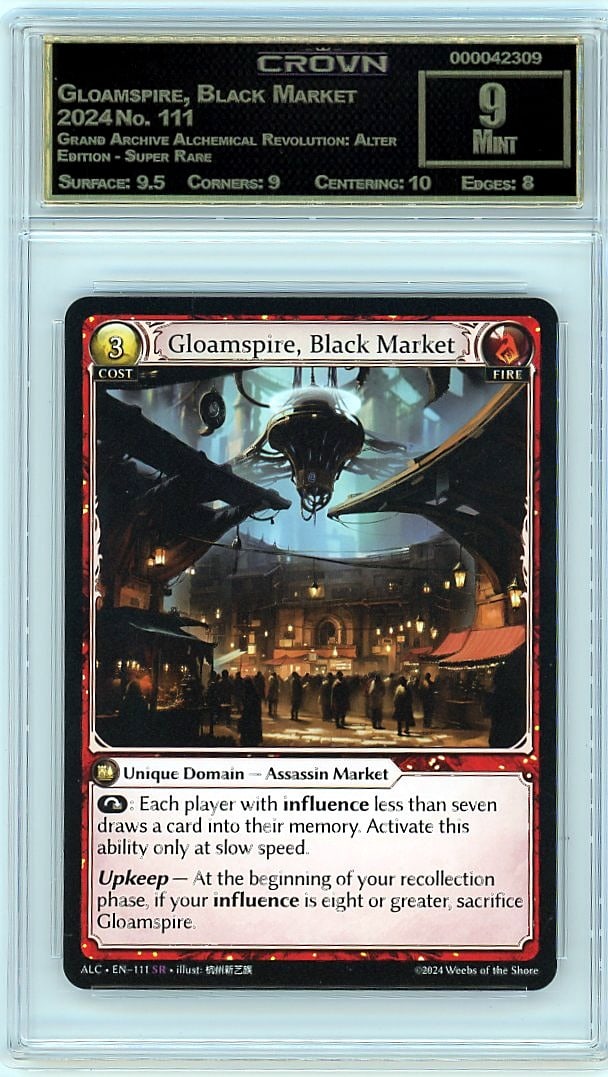 2024 Gloamspire, Black Market Grand Archive Alche: Graded by Crown Grading. Grade: 9.00. Mint