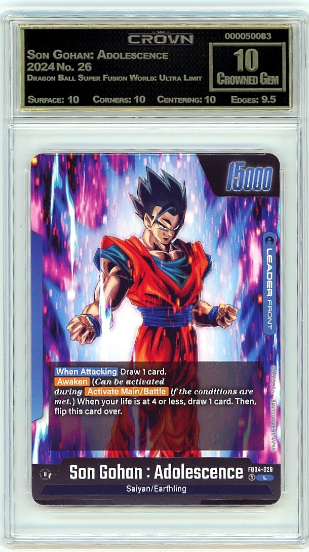 2024 Son Gohan: Adolescence Dragon Ball Super Fus: This is a 2024 Son Gohan: Adolescence card from the Dragon Ball Super Fusion World: Ultra Limit set, card number 26. It represents a key character moment captured in this premium trading card