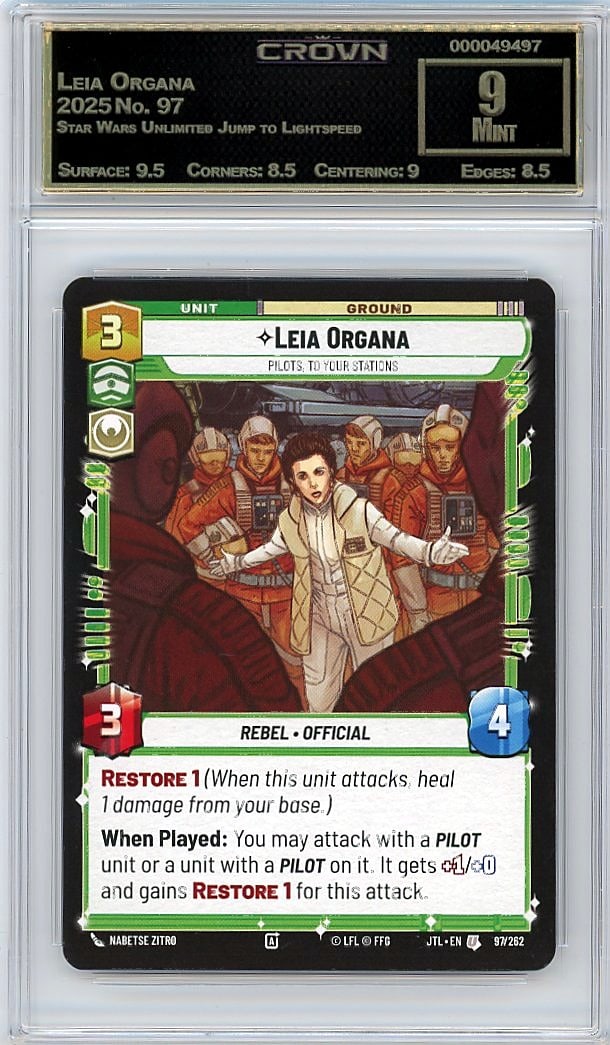 2025 Leia Organa Star Wars Unlimited Jump to Ligh: Graded by Crown Grading. Grade: 9.00. Mint