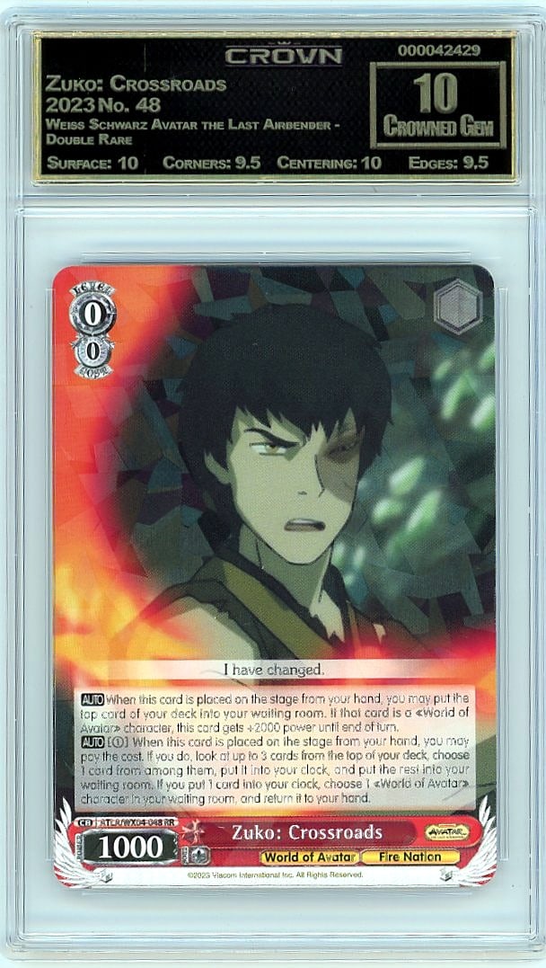 2023 Zuko: Crossroads Weiss Schwarz Avatar the La: Graded by Crown Grading. Grade: 10.00. Crowned Gem