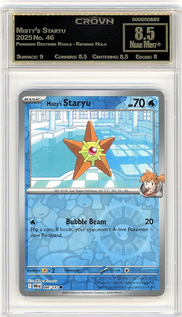 2025 Misty's Staryu Pokemon Destined Rivals - Rev: Graded by Crown Grading. Grade: 8.50. Near Mint+