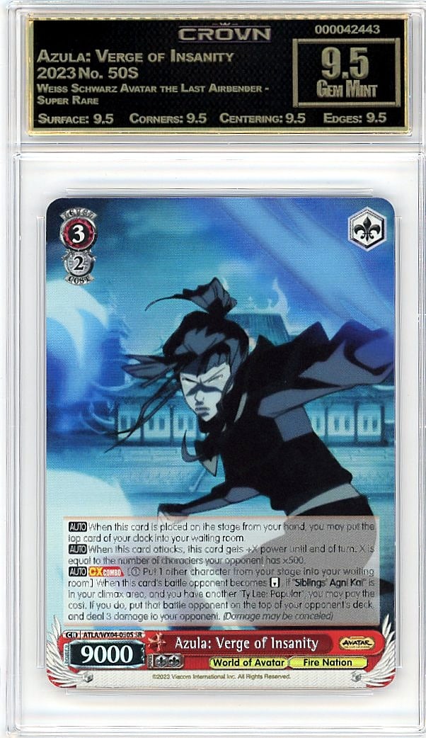 2023 Azula: Verge of Insanity Weiss Schwarz Avata: Graded by Crown Grading. Grade: 9.50. Gem Mint