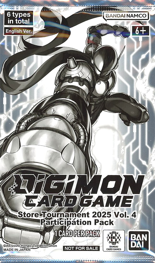 Digimon Card Game Store Tournament 2025 Vol. 4 Pa: This is an official Digimon Card Game Store Tournament 2025 Vol. 4 Participation Pack, published by Bandai Namco. Marked 'Not For Sale,' this exclusive promo pack was distributed to participants at