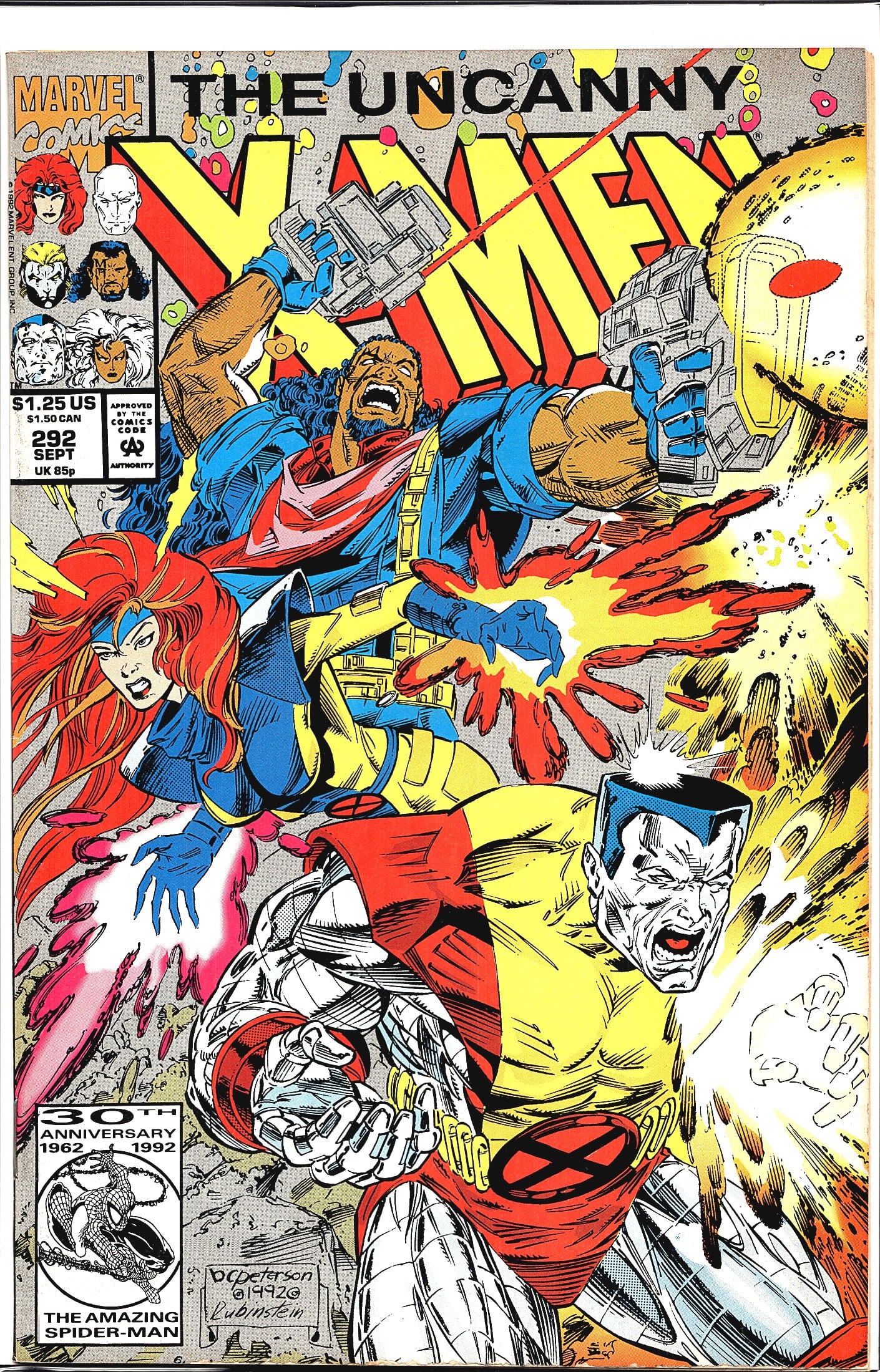 1992 Uncanny X-Men #292 Marvel Comics Colossus Je: This is The Uncanny X-Men #292, published by Marvel Comics in September 1992, priced at $1.25 US / $1.50 CAN / 85p UK. The cover features a dynamic action scene prominently showcasing Colossus in his