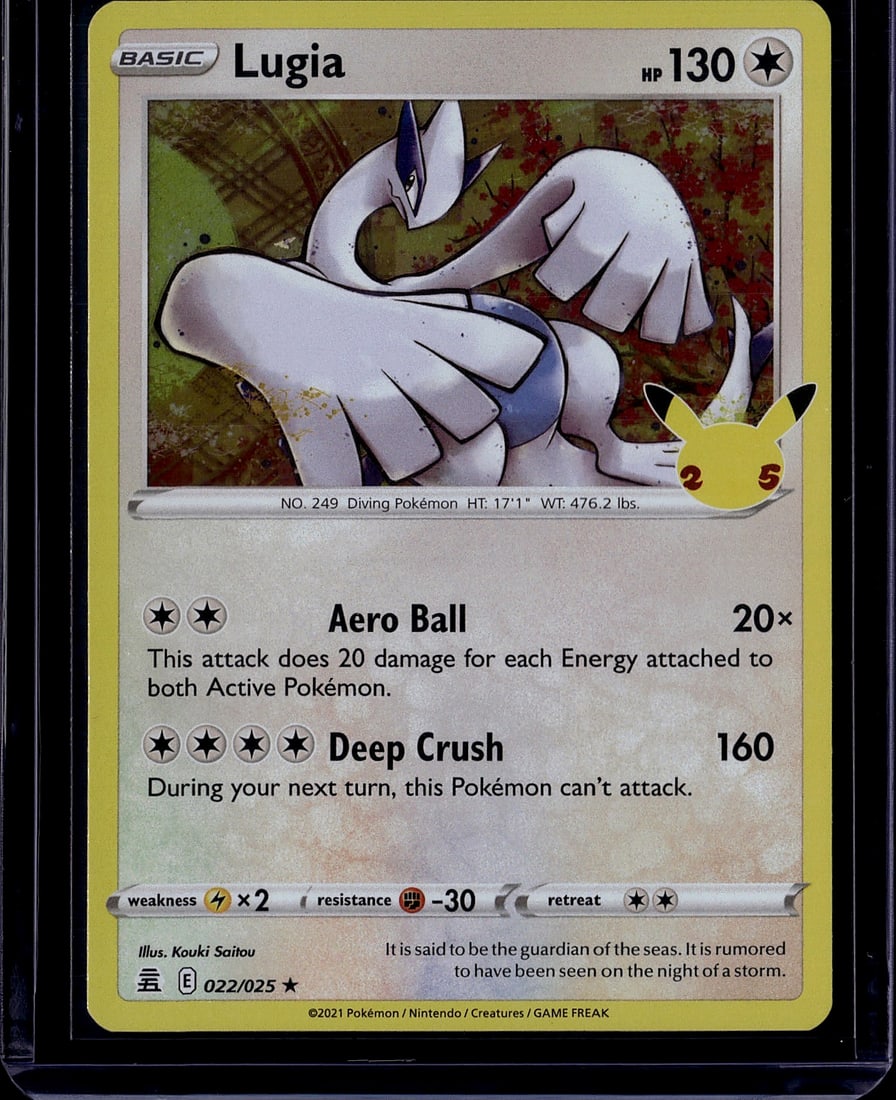 2021 Pokemon Lugia 022/025 Evolving Skies Card -: This is a 2021 Pokemon Trading Card Game Lugia card from the Evolving Skies set, card number 022/025. Lugia is a Basic Colorless-type Pokemon with 130 HP, featuring the iconic diving guardian of the