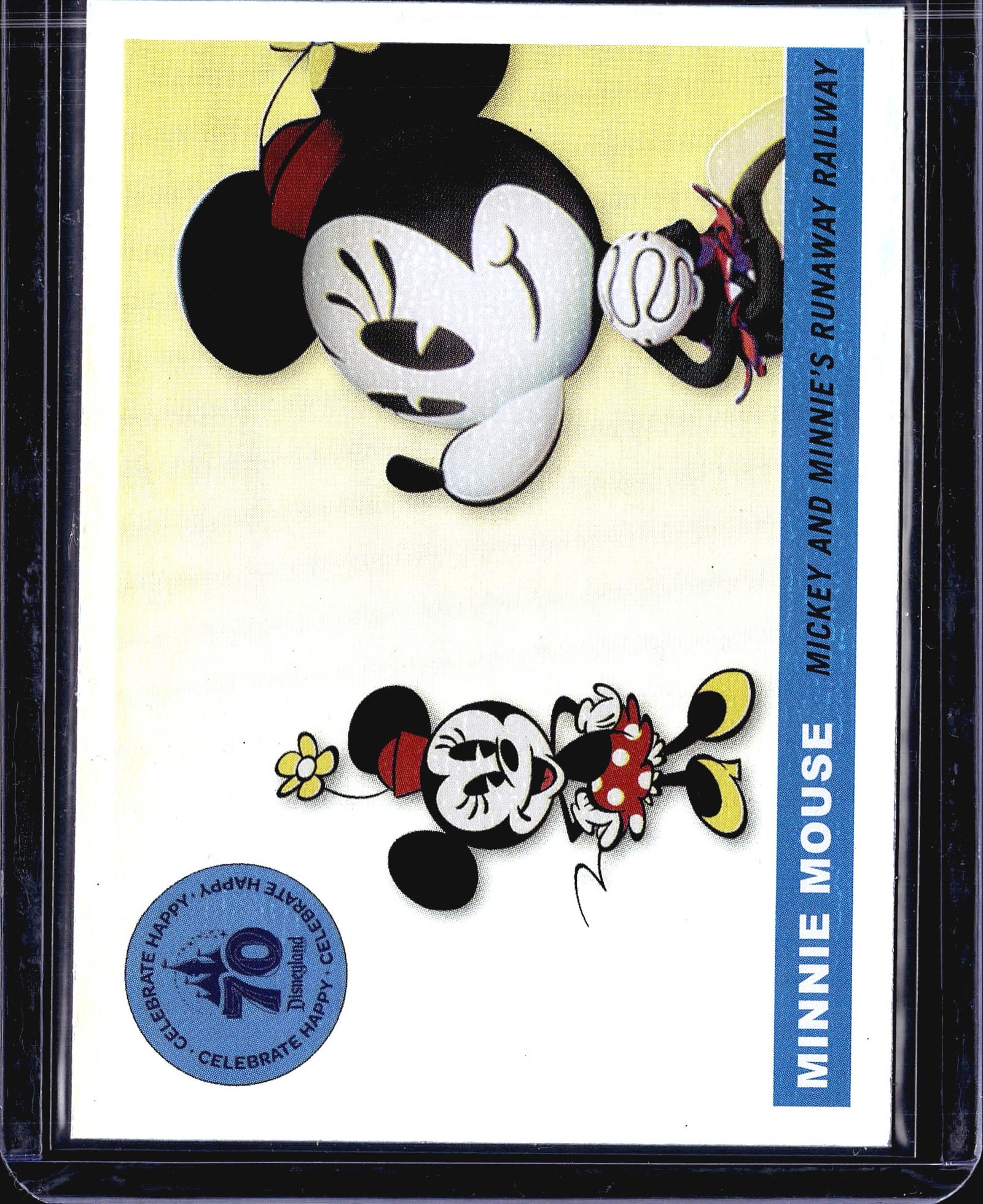 2019 Upper Deck Disney Mickey Mouse Minnie Mouse: This collectible card features Minnie Mouse from Mickey and Minnie's Runaway Railway, the beloved Disney attraction. The card showcases two illustrations of Minnie Mouse in her classic black-and-white