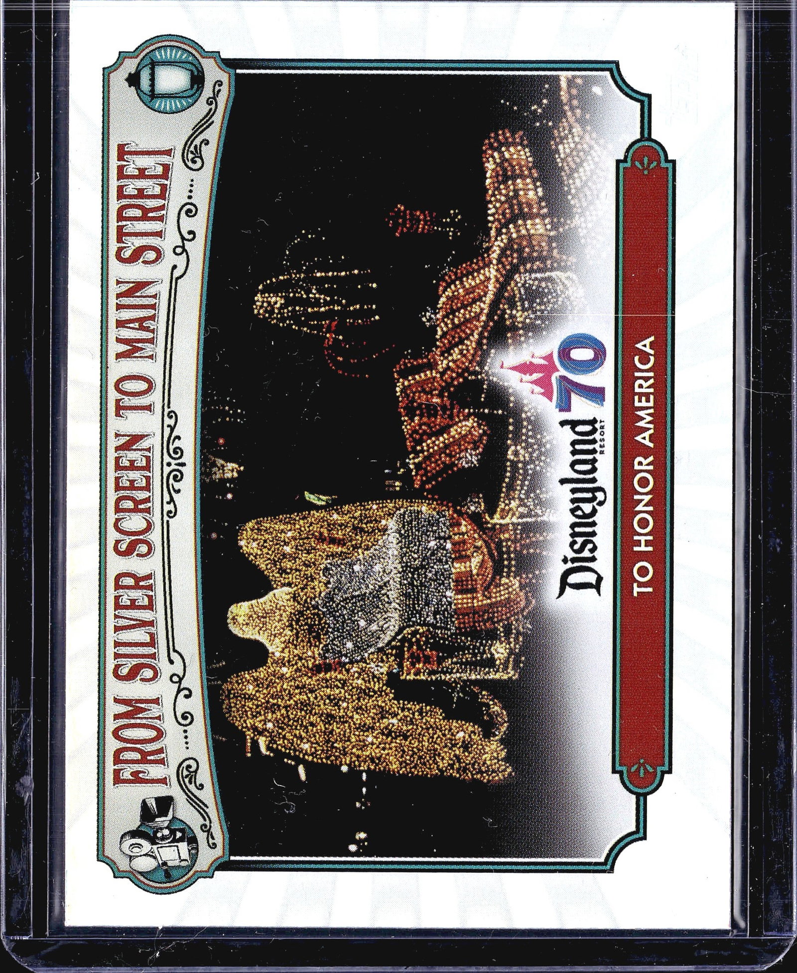 2025 Topps Disneyland 70th Anniversary MS-6 To Ho: This collectible trading card is part of the Disneyland Resort 70th Anniversary series titled 'From Silver Screen to Main Street.' The card features the 'To Honor America' theme, showcasing a