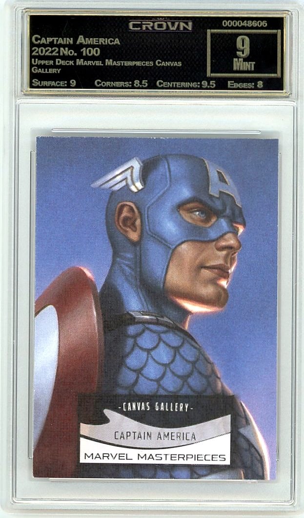 2022 Captain America Upper Deck Marvel Masterpiec: Graded by Crown Grading. Grade: 9.00. Mint