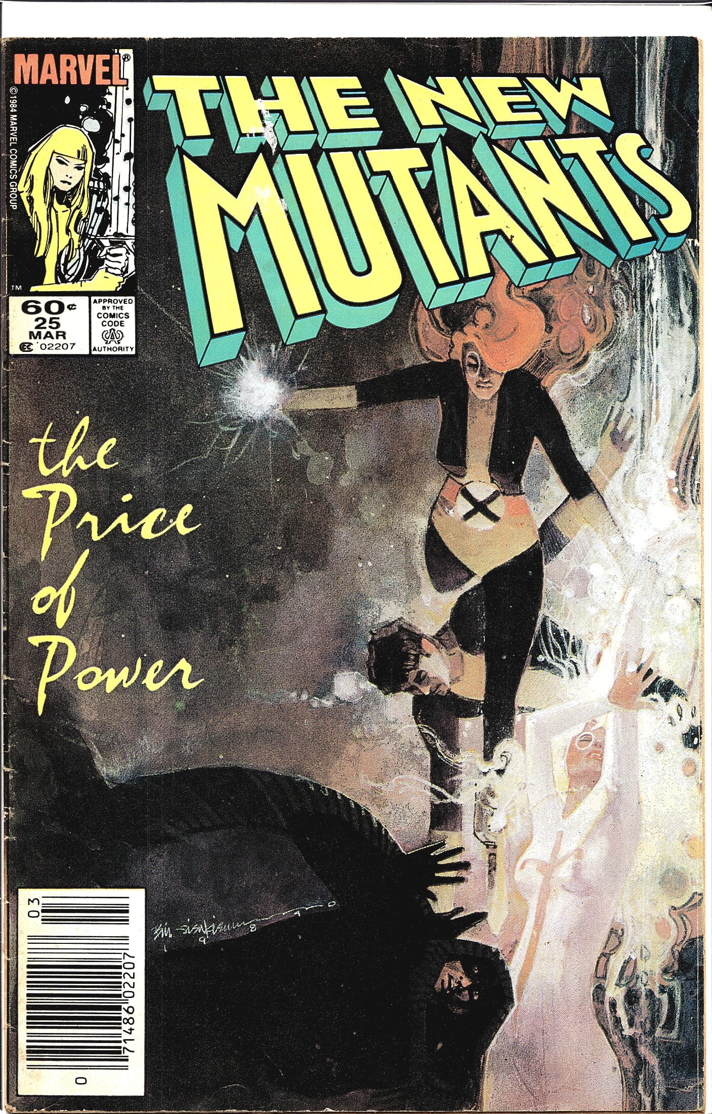 1984 Marvel The New Mutants #25 Canadian Price Va: This is Marvel Comics' The New Mutants issue #25, cover-dated March 1985, priced at 60 cents on the cover. The issue is titled "The Price of Power" as displayed in the distinctive yellow script on