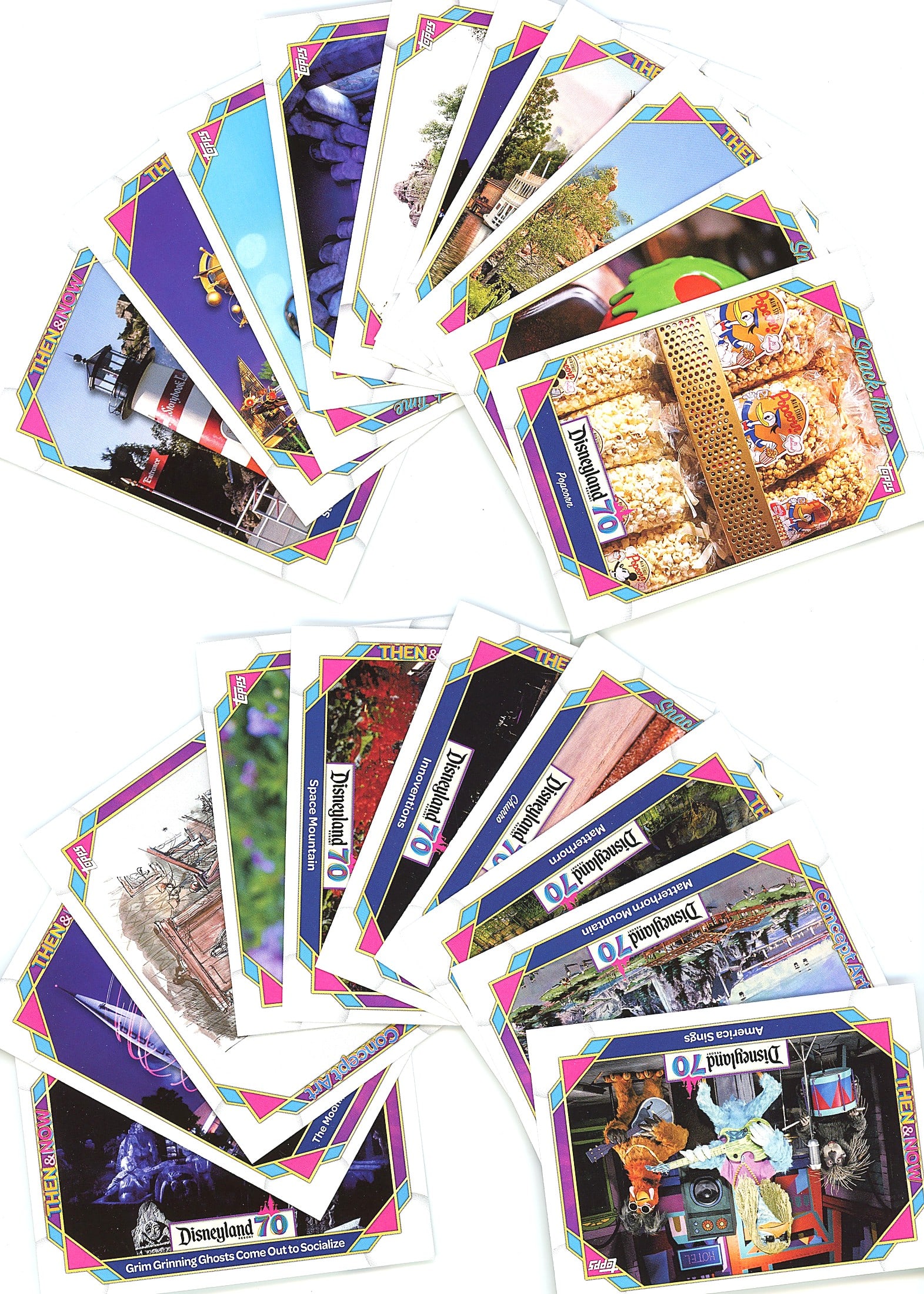 25+ Card Lot Vintage Disney Trading Cards Mixed S: This is a mixed lot of vintage Disney trading cards from the Skybox Disney line, featuring multiple subjects and attractions across approximately 25+ cards. The cards display colorful borders in