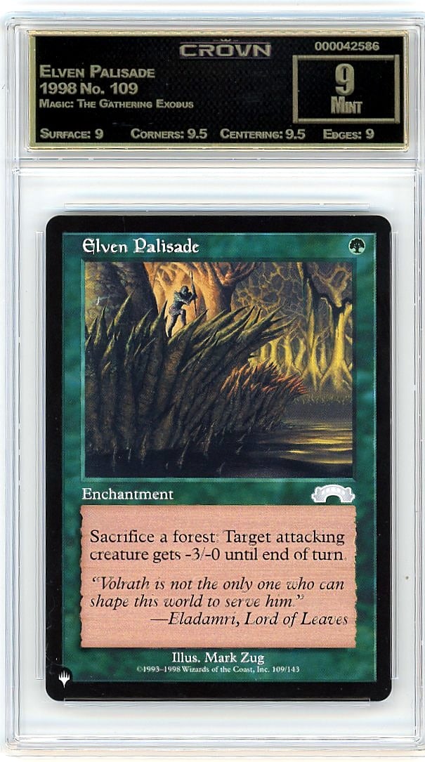 1998 Elven Palisade Magic: The Gathering Exodus #: Graded by Crown Grading. Grade: 9.00. Mint