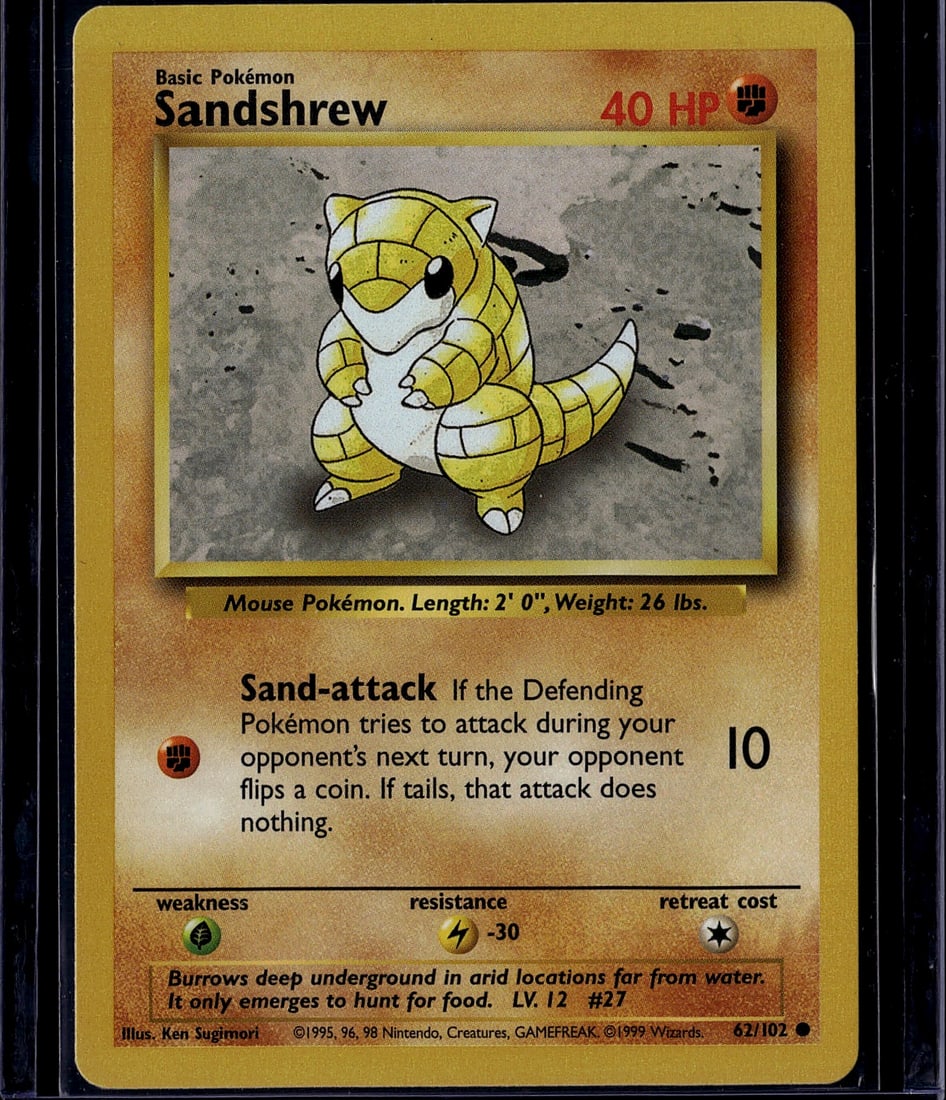 Sandshrew Base Set 62/102 Pokemon Card 1999 Wizar (1 of 1)