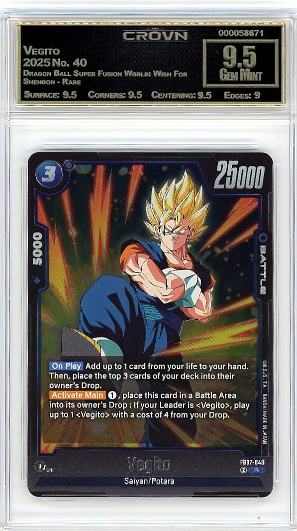 2025 Vegito Dragon Ball Super Fusion World #40 Cr: This is a 2025 Vegito card from the Dragon Ball Super Fusion World: Wish For Shenron - Rare set, card number 40. It represents a key character card from this modern Dragon Ball TCG release, capturing 
