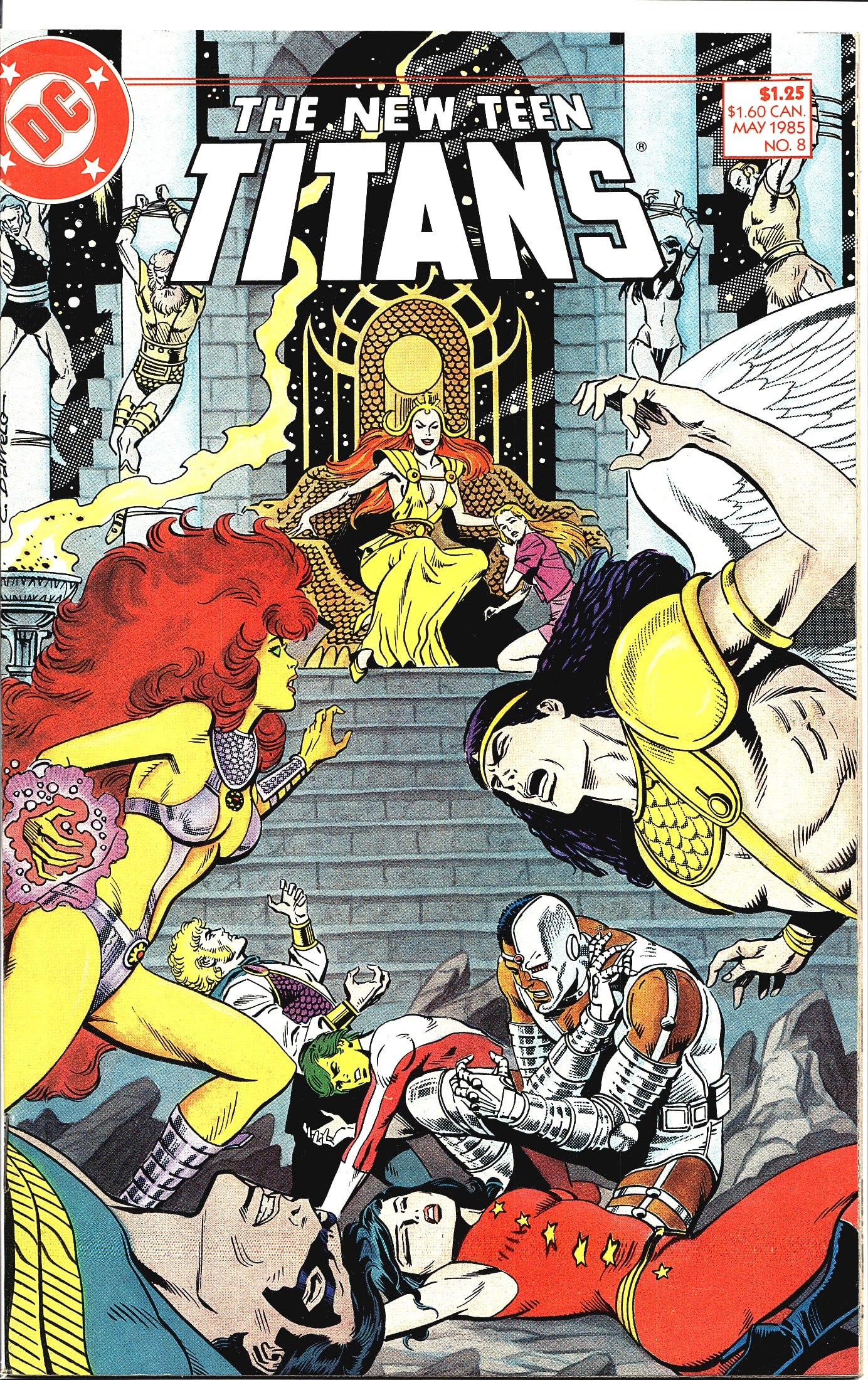 1985 DC Comics The New Teen Titans #8 May Raw Com: This is The New Teen Titans #8, published by DC Comics, cover dated May 1985, priced at $1.25 ($1.60 Canadian). The cover features dynamic action artwork showcasing the New Teen Titans team, including