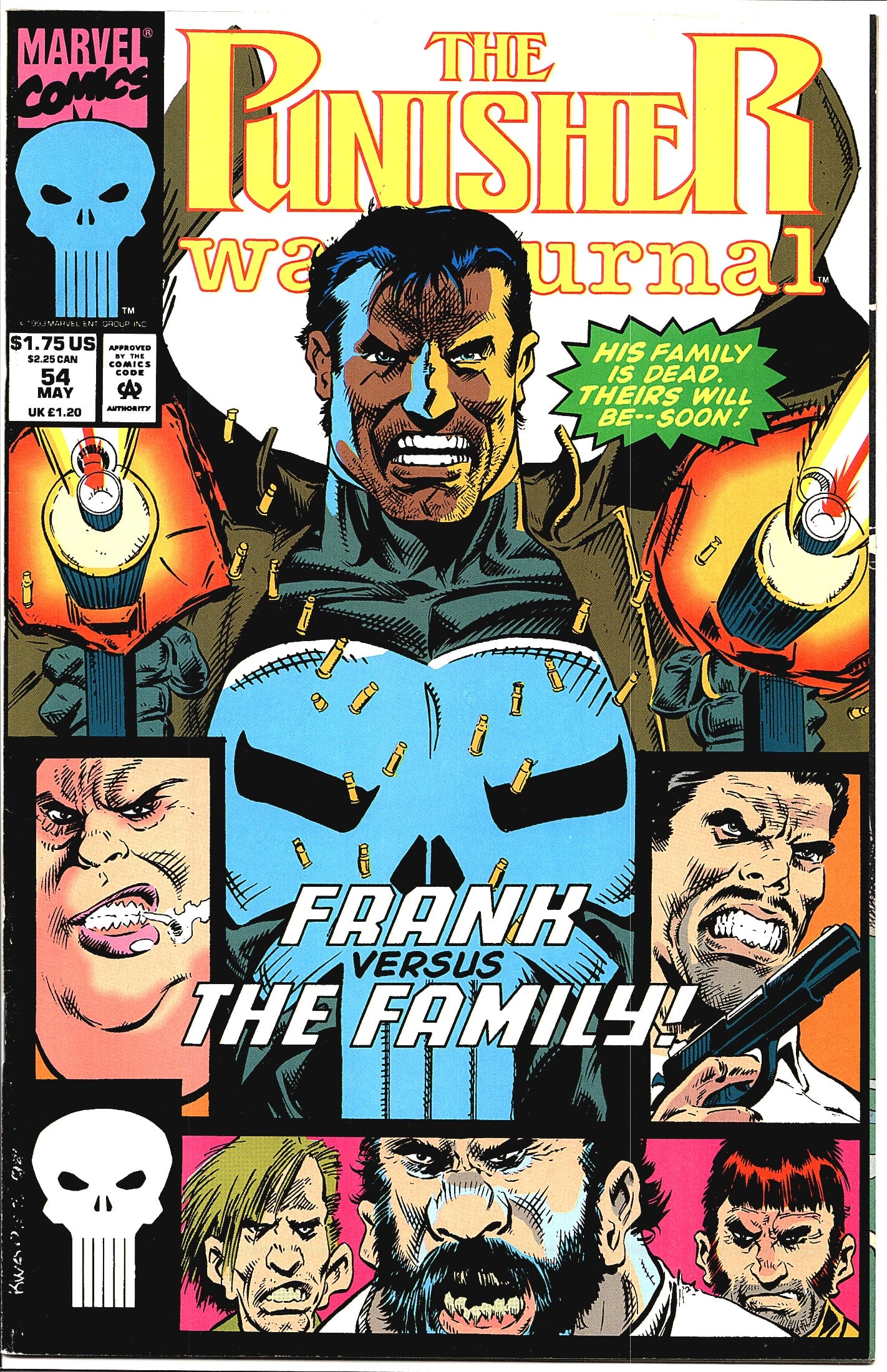The Punisher War Journal #54 Marvel Comics May 19: This is issue #54 of The Punisher War Journal, published by Marvel Comics, cover dated May 1993, priced at $1.75 US / $2.25 CAN / 1.20 UK. The cover features Frank Castle prominently displayed