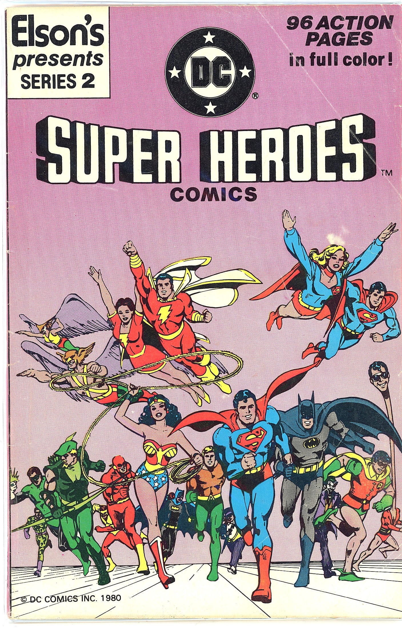 1981 DC Elseworlds Presents DC Super Heroes Comic: This is a 1980 DC Comics publication titled 'Super Heroes Comics,' part of Elson's Presents Series 2. The cover features 96 action pages in full color and prominently displays a large ensemble of clas