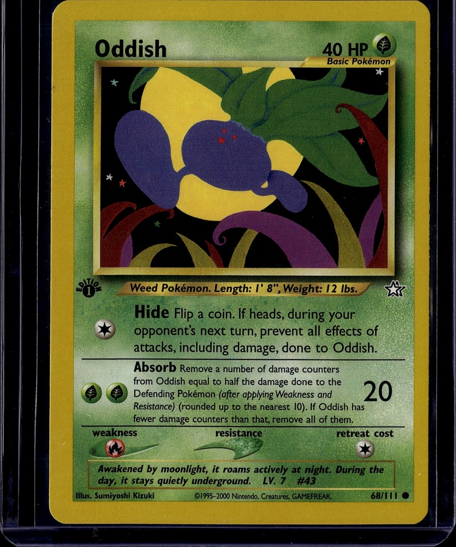 2000 Nintendo Neo Genesis Oddish 68/111 Pokemon C: Oddish 68/111 is a Common card from the Pokemon Neo Genesis expansion, released December 2000. Neo Genesis is a 111-card set notable for introducing Darkness and Metal energy types to the TCG. Oddish