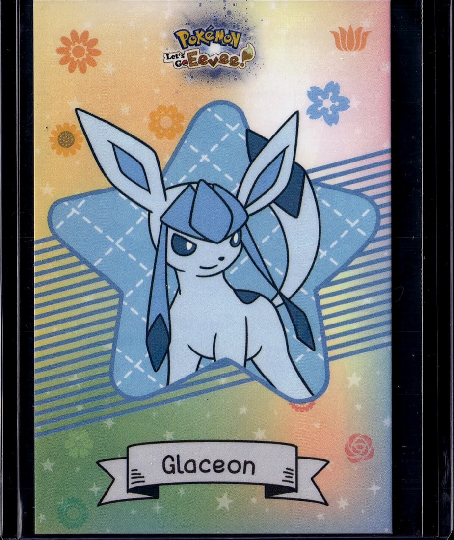 2024 Glaceon Let's Go Eevee Pokemon Fan-Made Card: Unofficial fan-made cracked ice holo card featuring Glaceon from the 'Let's Go Eevee Card Database' set, an unlicensed series commonly produced in Peru featuring Eevee and all Eeveelutions. Not part o