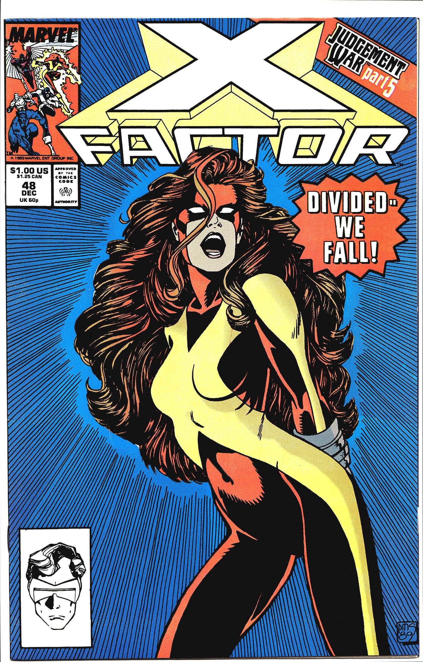 X-Factor #48 Marvel Comics 1989 Judgement War Par: X-Factor #48 from Marvel Comics, published December 1989, priced at $1.00 US / $1.25 CAN / 60p UK. This issue is part 5 of the 'Judgement War' storyline, featuring the tagline 'Divided - We Fall!'
