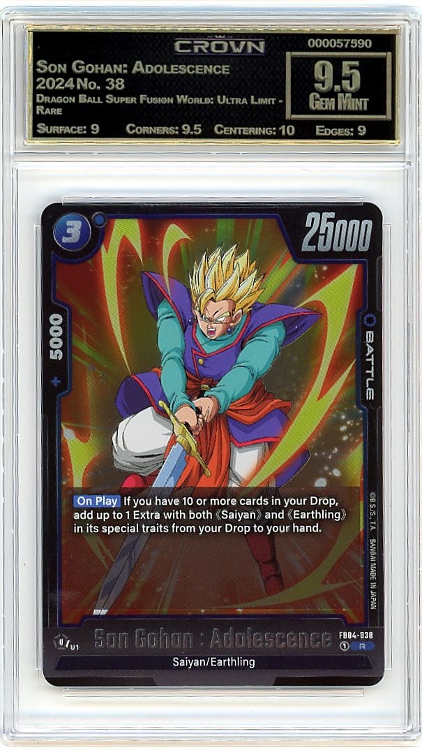 2024 Son Gohan: Adolescence Dragon Ball Super Fus: This is a 2024 Son Gohan: Adolescence trading card from the Dragon Ball Super Fusion World: Ultra Limit - Rare set, card number 38. It represents a key character moment captured in the Dragon Ball Sup