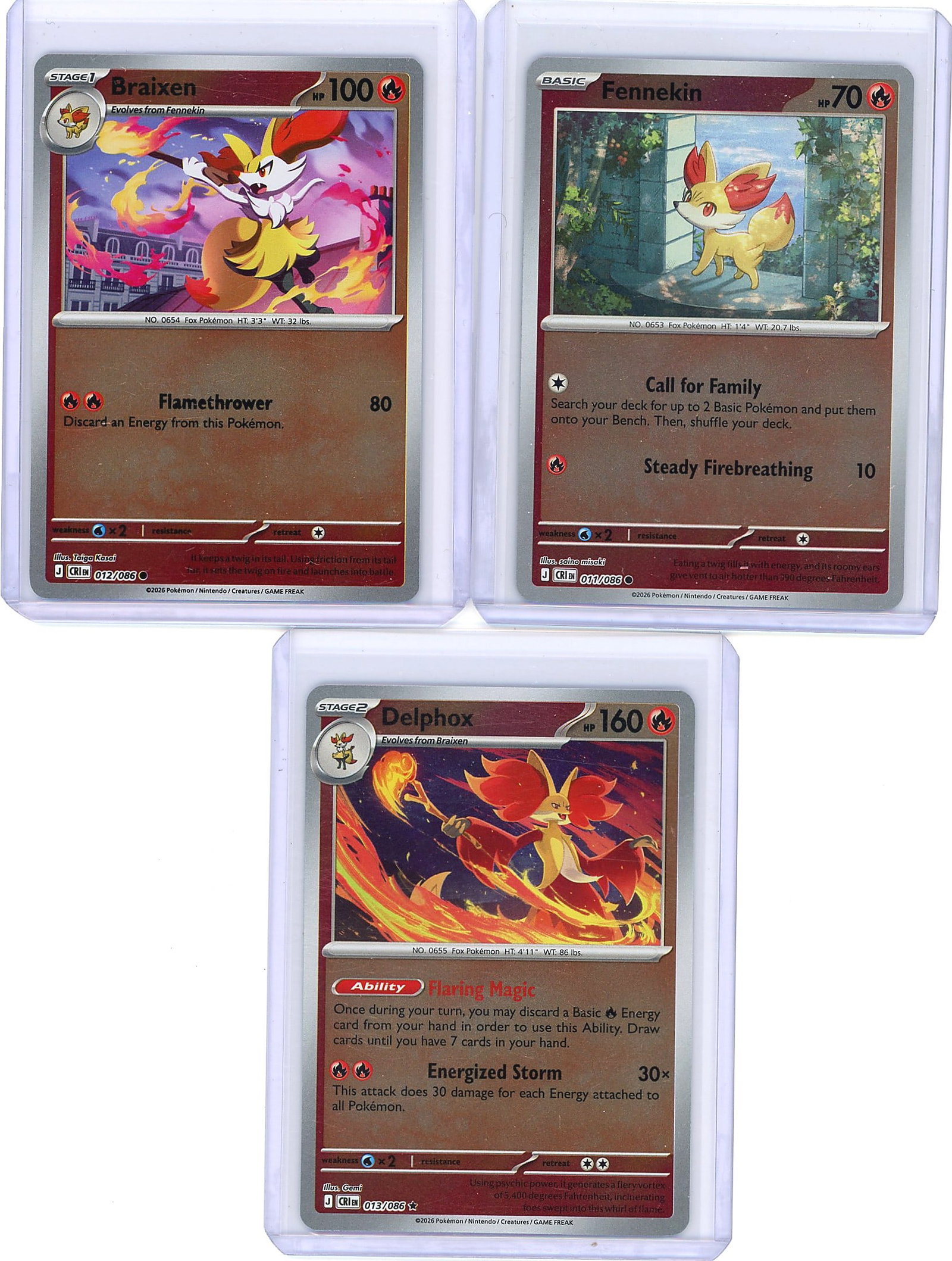 3-Card Lot Modern Holo Pokemon Trading Cards TCG: This lot contains three holographic Pokemon trading cards in Near Mint condition. The cards feature Stage 1 and Stage 2 evolution line characters with vibrant foil finishes and clear, well-centered