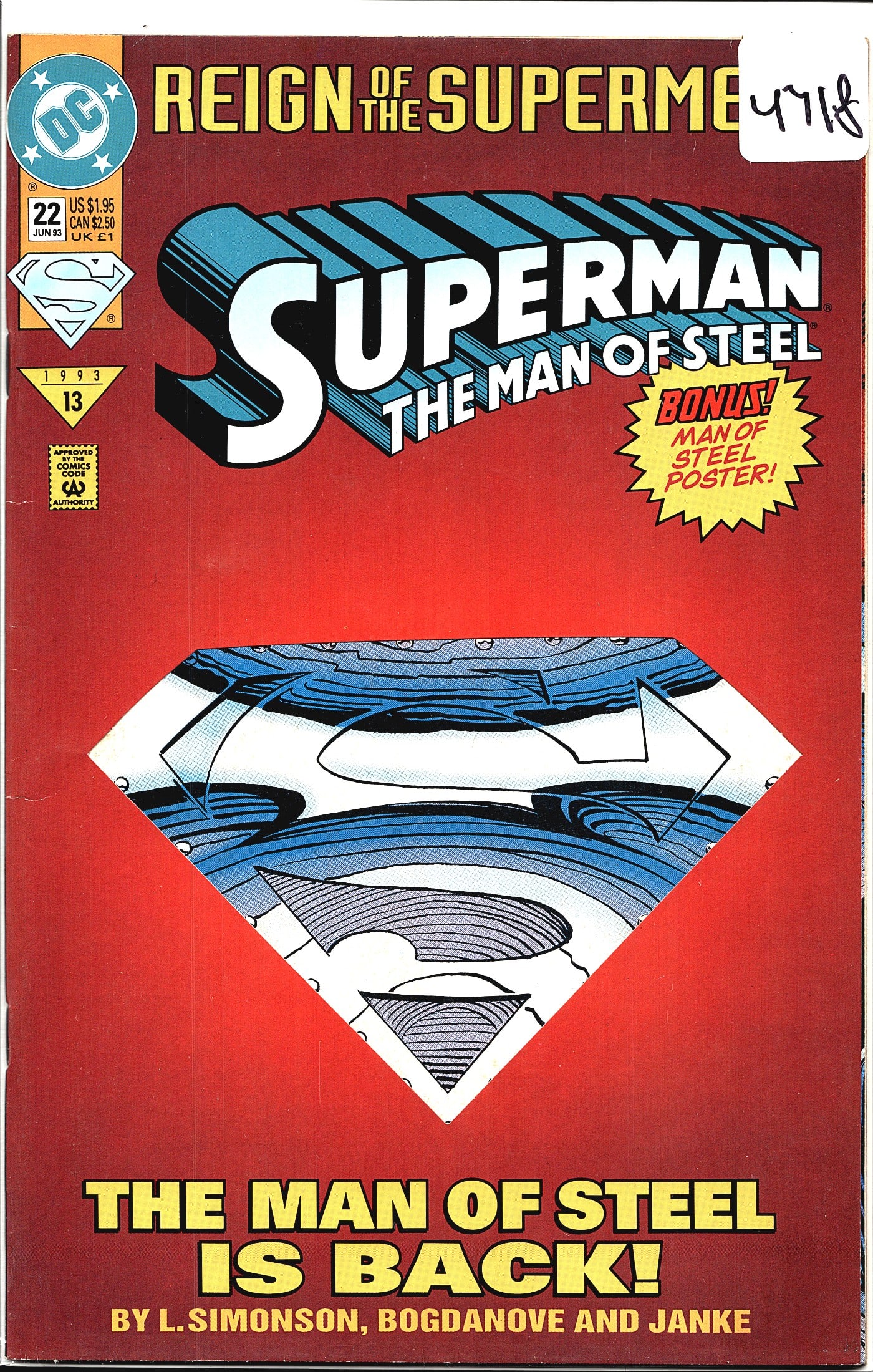1993 DC Superman The Man of Steel #22 Die-Cut Cov (1 of 1)
