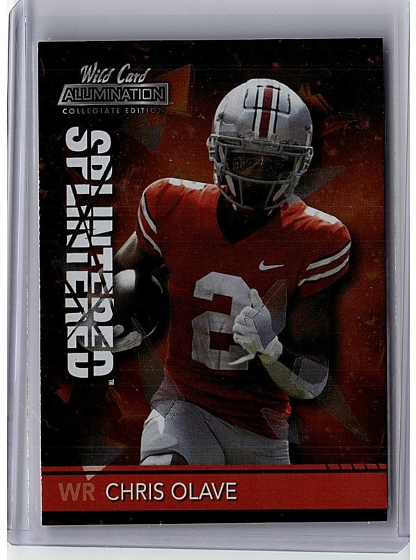 2021 Wild Card Alumination Chris Olave ANSP-10 Sp: This is a 2022 Panini Absolute Chris Olave #78 Splintered raw football card featuring the star wide receiver. The card showcases Olave in his Ohio State uniform with a striking red and white design