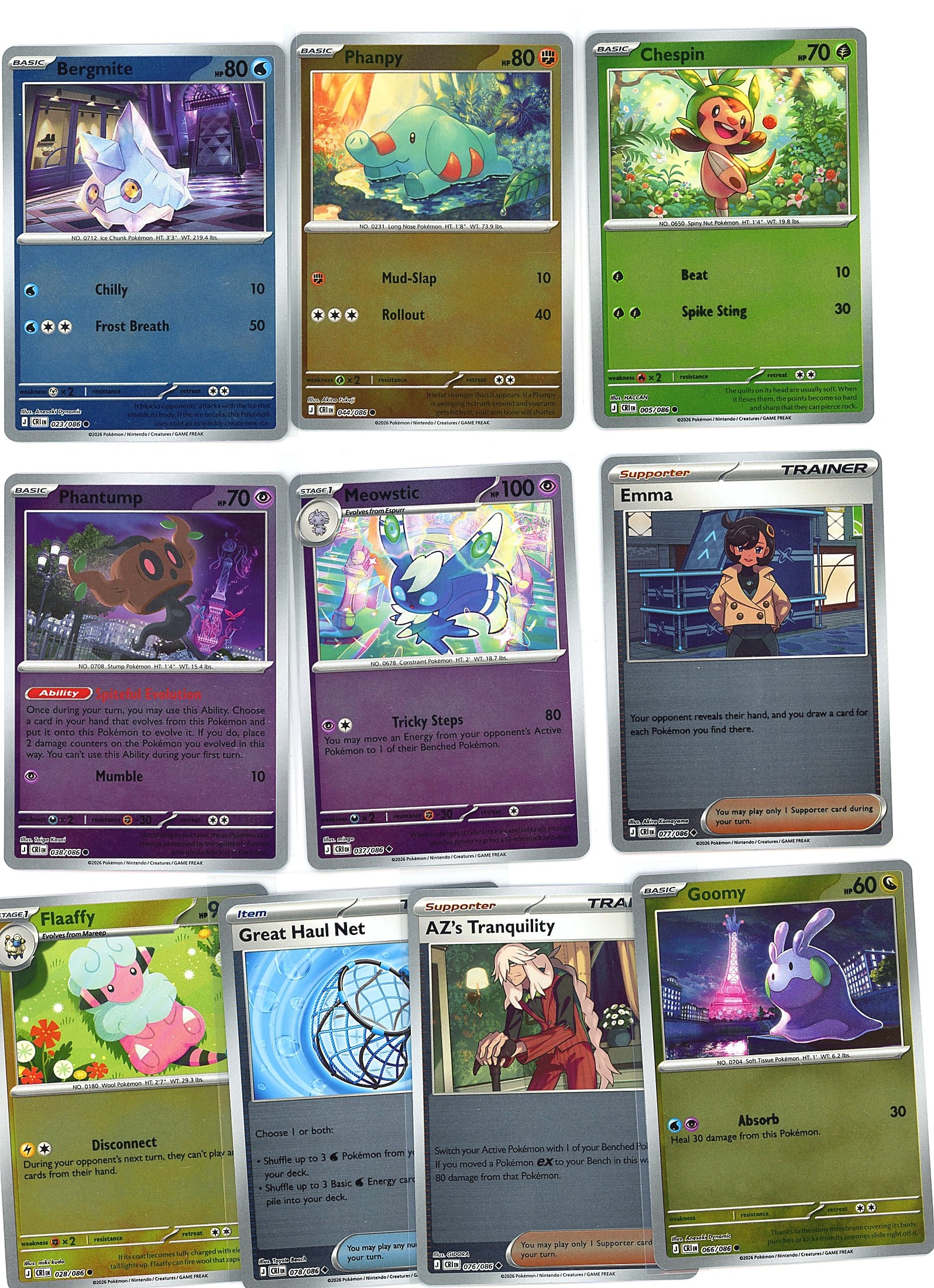 11-Card Lot Modern Pokemon Holo Trading Cards TCG: This 11-card holographic Pokemon trading card lot features a mix of Basic and Stage 1 Pokemon from modern sets. The cards display vibrant full-art and standard illustrations with visible holographic f