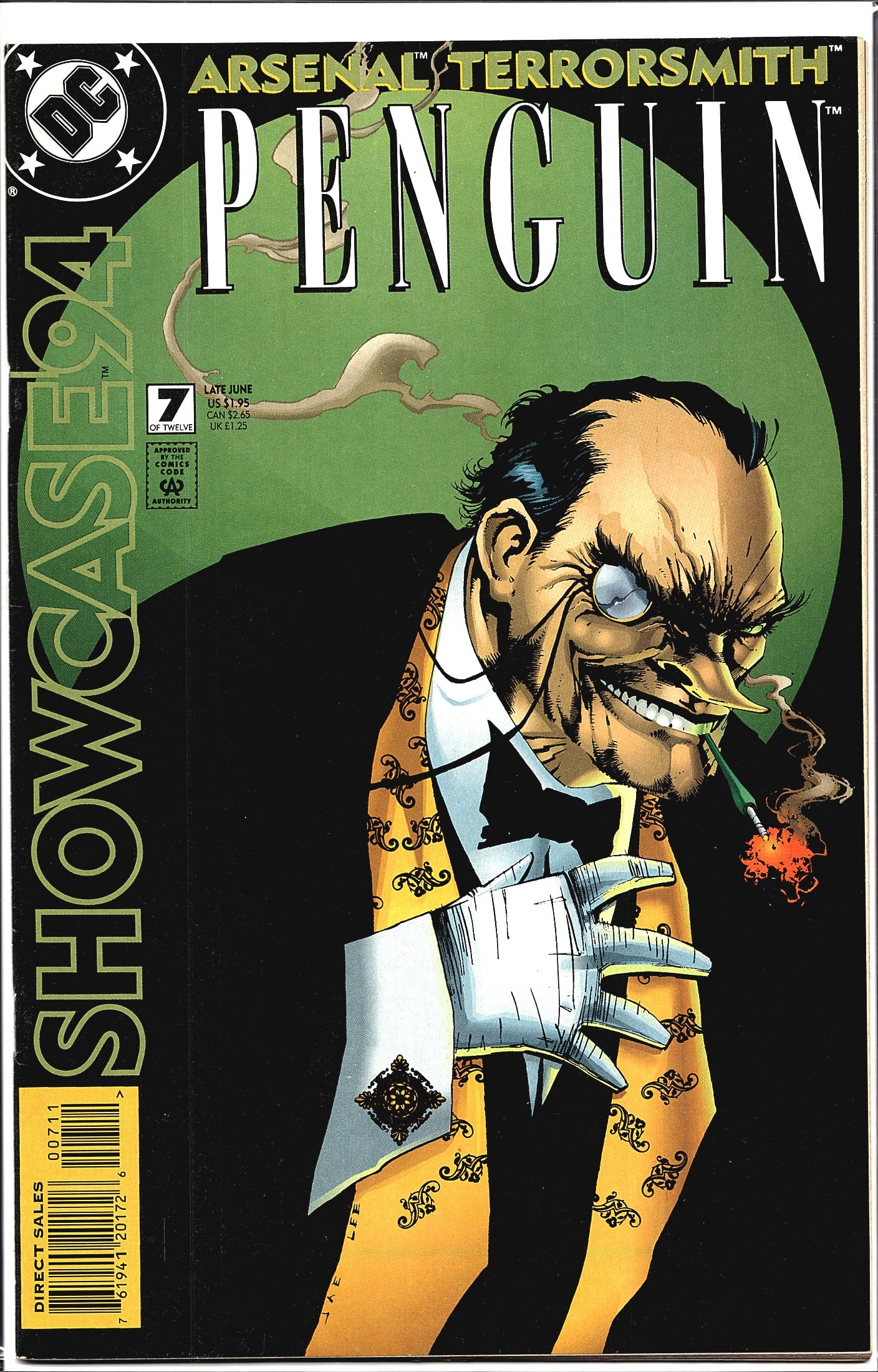 1994 DC Showcase '94 #7 Penguin Comic Book: This is issue #7 of DC Comics' anthology series Showcase '94, published in Late June 1994. The cover prominently features the Penguin - one of Batman's most iconic rogues - rendered in a distinctive p