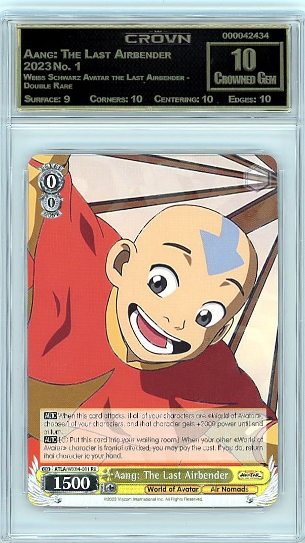 2023 Aang: The Last Airbender Weiss Schwarz Avata: Graded by Crown Grading. Grade: 10.00. Crowned Gem