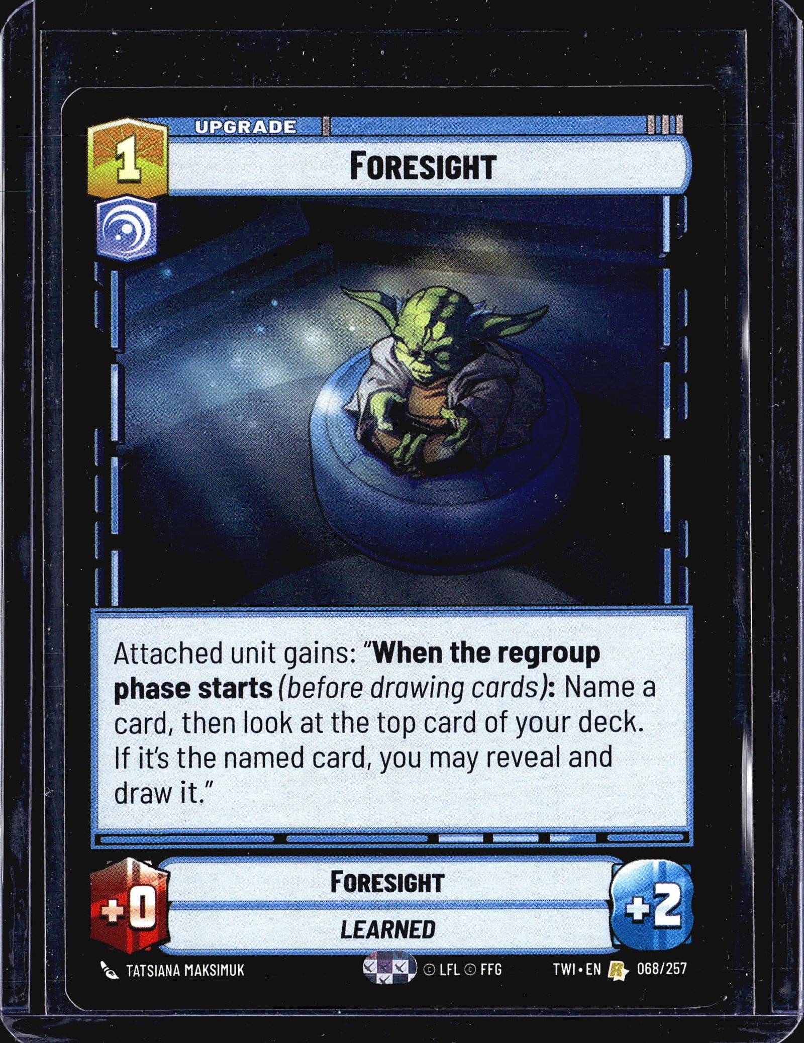 2024 Fantasy Flight Games Star Wars Unlimited Twi: This is Foresight, card number 068/257 from the Star Wars Unlimited trading card game set Twilight of the Republic (TWI-EN), published by Fantasy Flight Games under LFL license. It is a blue-faction U