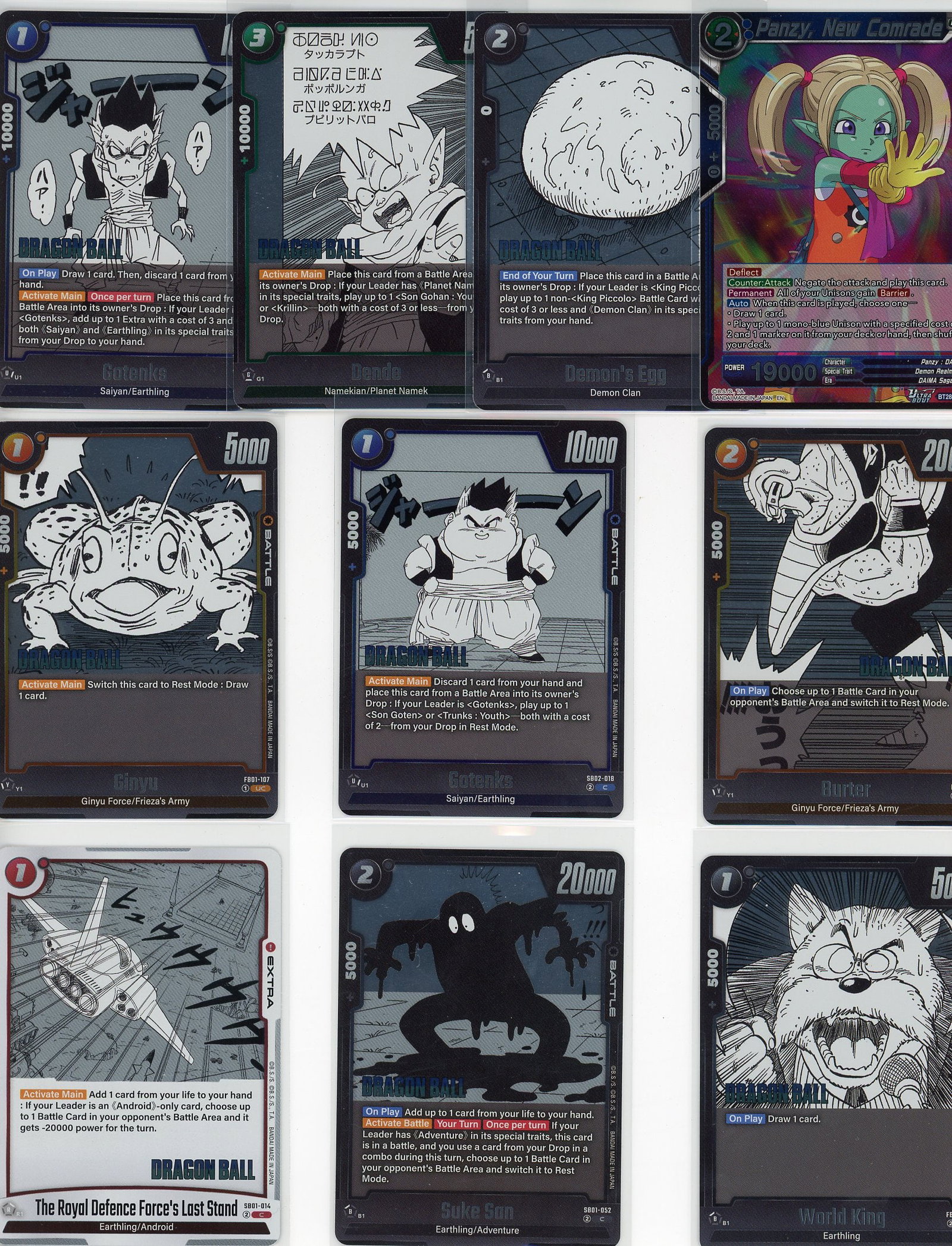 Lot of 10 Dragon Ball Z Foil Cards - Bandai TCG M: This lot contains 10 Dragon Ball Z foil cards from the Bandai Trading Card Game. The collection features iconic characters and cards from the Dragon Ball Z universe, including Saiyan/Earthling, Nameki