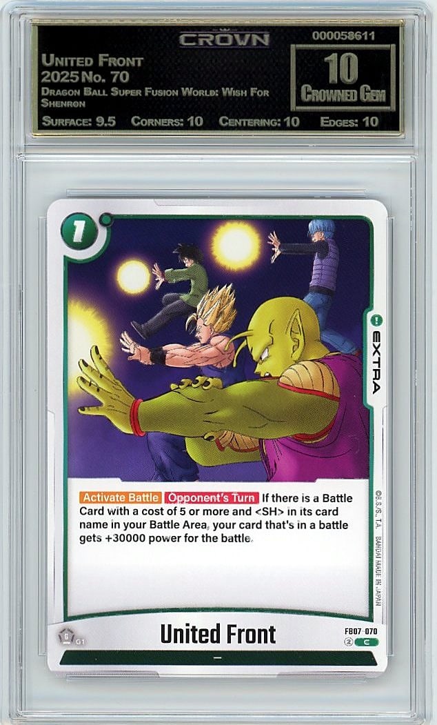 2025 Dragon Ball Super Fusion World Wish For: This is a 2025 Dragon Ball Super Fusion World: Wish For Shenron card #70 featuring United Front. It represents a key release from the popular Dragon Ball Super Fusion World trading card game, sought