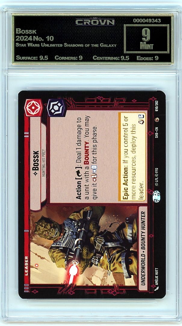 2024 Bossk Star Wars Unlimited Shadows of the: Graded by Crown Grading. Grade: 9.00. Mint