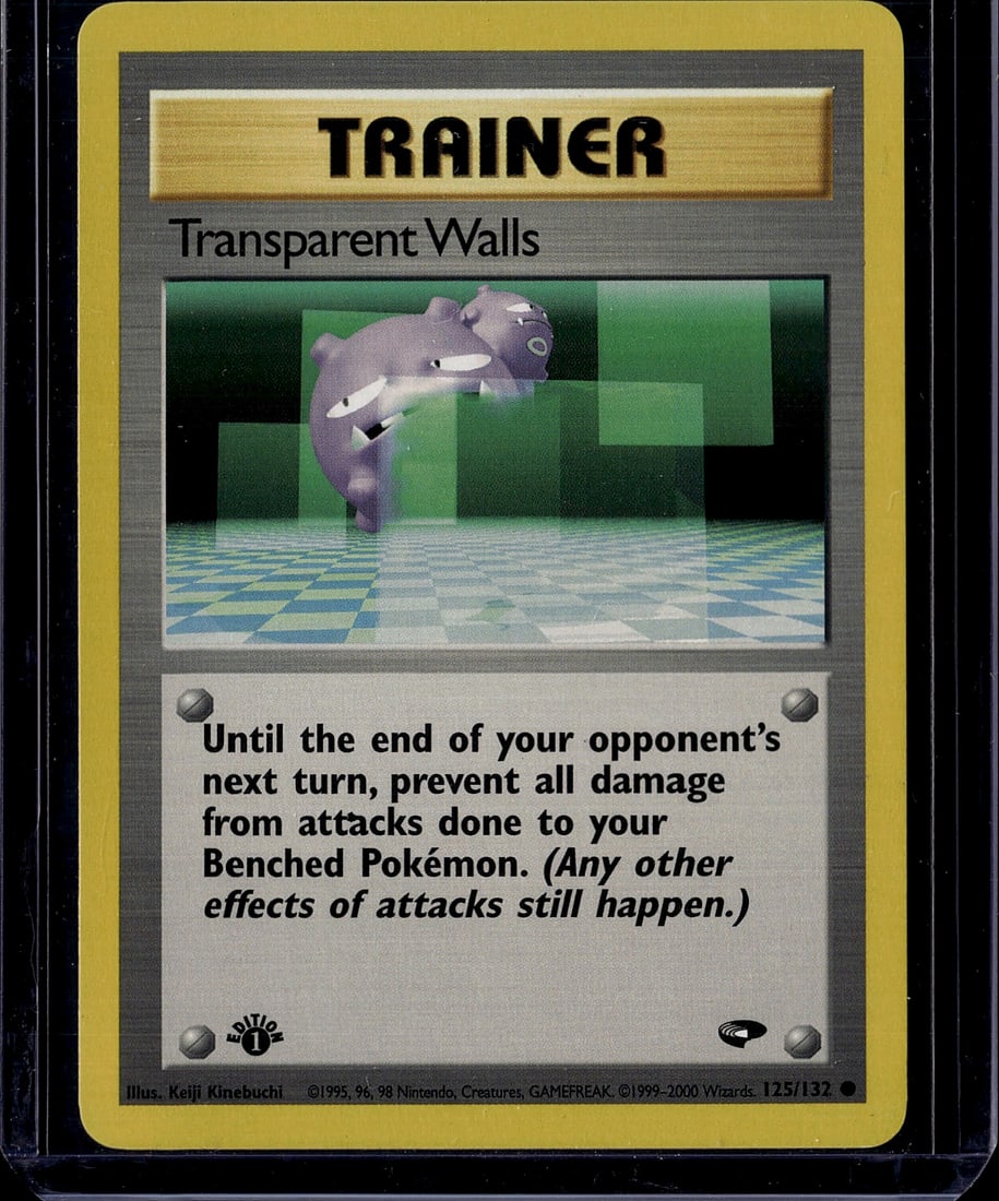2000 Wizards of the Coast Pokemon Gym Challenge: Transparent Walls is a Common Trainer card from the Pokemon TCG Gym Challenge expansion, the 7th set released by Wizards of the Coast in English on October 16, 2000. The card's effect prevents all dam