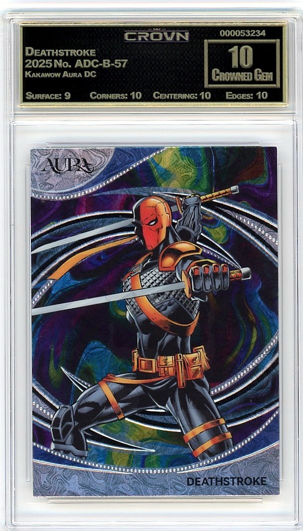 2025 Deathstroke Kakawow Aura DC #ADC-B-57 Crown: Graded by Crown Grading. Grade: 10.00. Crowned Gem