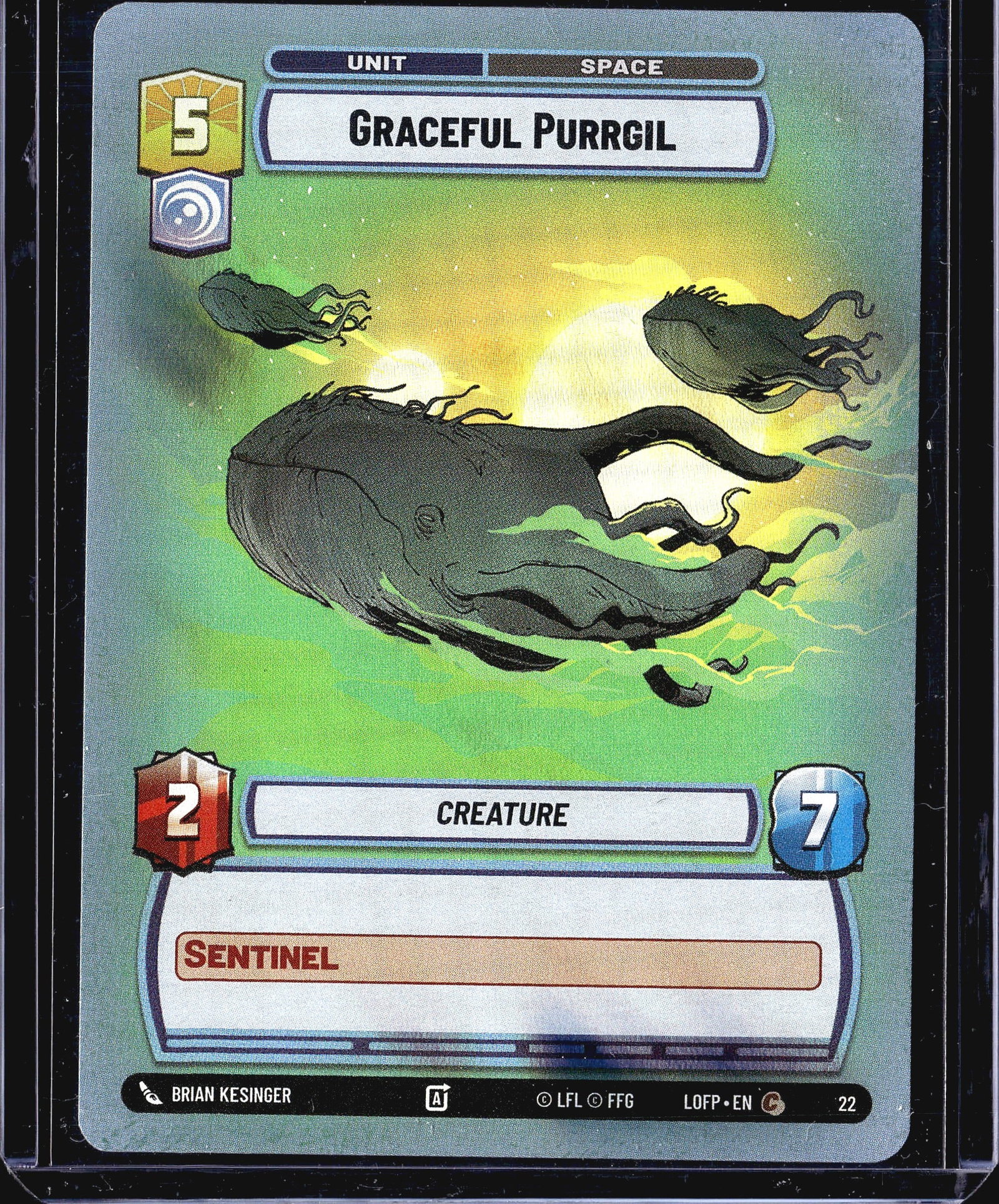 2024 Fantasy Flight Games Legends of the Force: This is card #22 from the Star Wars Unlimited trading card game set Legends of the Force (set code LOFP), published by Fantasy Flight Games under LFL license. The card is titled Graceful Purrgil, a