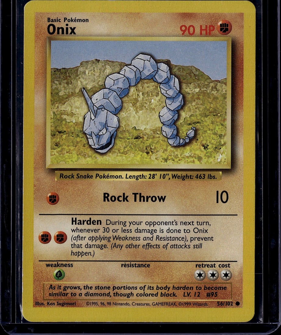 1999 Pokemon Base Set Onix 56/102 Card Very Good (1 of 1)