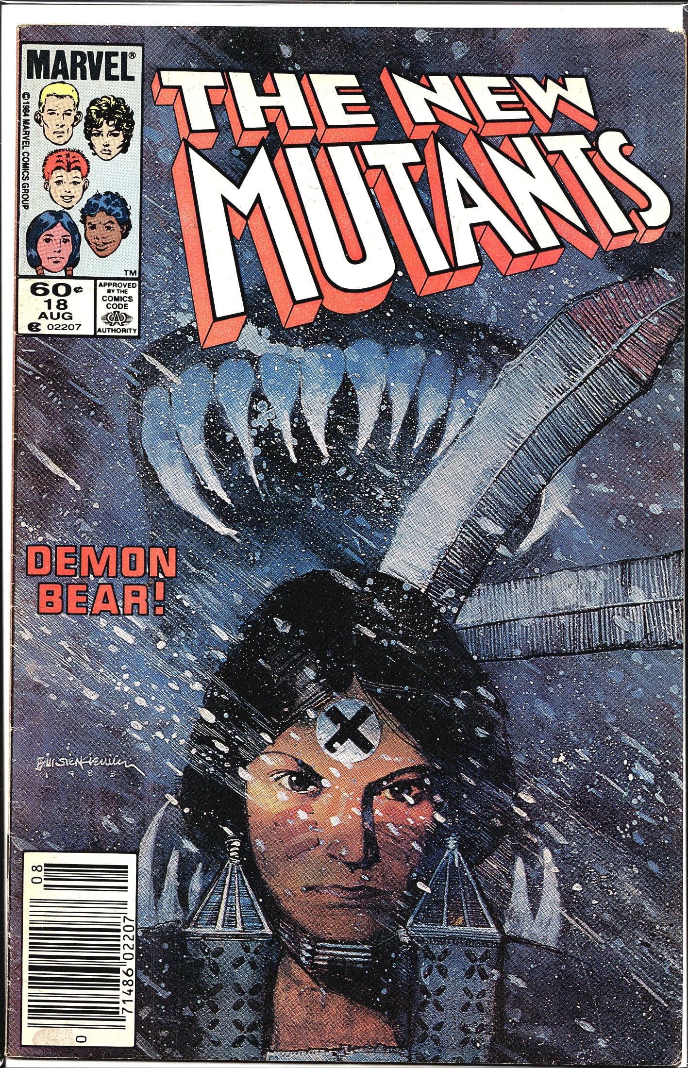1984 Marvel The New Mutants #18 Newsstand: This is The New Mutants #18, published by Marvel Comics Group in August 1984, priced at 60 cents on the cover. The issue features the iconic 'Demon Bear!' storyline, one of the most celebrated arcs