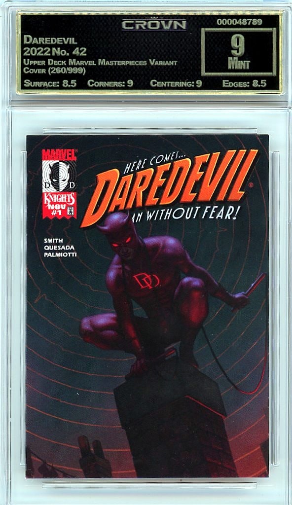 2022 Daredevil Upper Deck Marvel Masterpieces: Graded by Crown Grading. Grade: 9.00. Mint